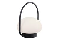 Lampe i solid plat fra Nordlux med bærehanke. Lampen er batteridrevet og kan både hænge og stå.