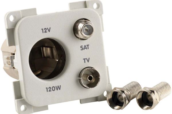 Kombistik 12V/TV/Sat til stort 12V stik lysgrå