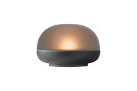 Trådløs rund lampe i sort med mørk glas.