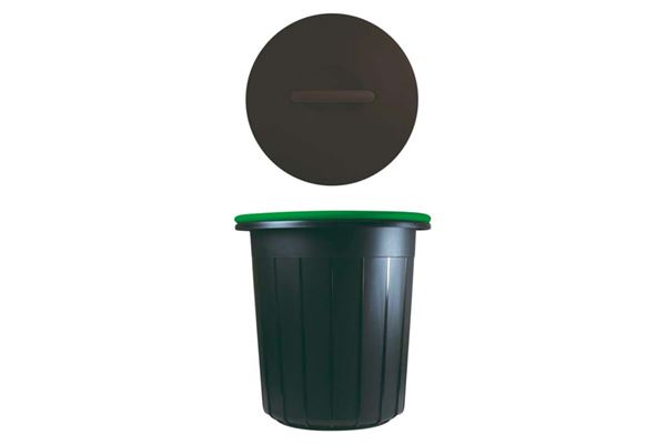 Affaldsspand, 25 liter. Sort med grønt låg.