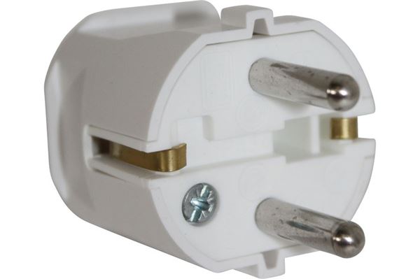 230 V Schuko hanstik med jord, hvid