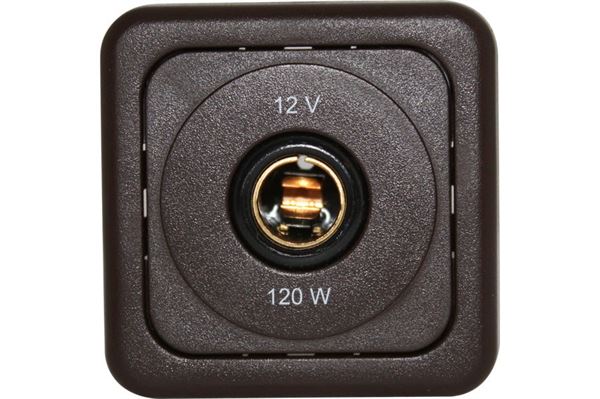 2-polet stikdåse til indbygning 12 V, 120 watt, brun
