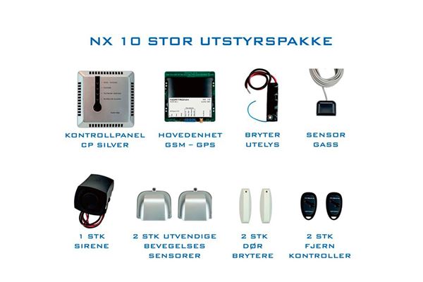 NX-10 alarmpakke incl. modem, sirene, sensorer, fjernkontrol