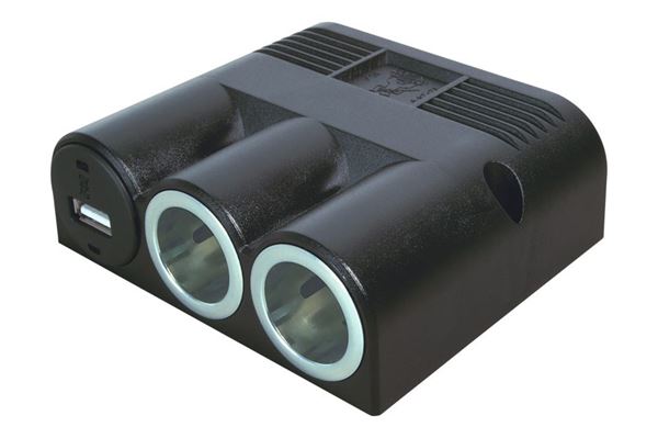 Påbygningsstikdåse 20 A med 3 stik 12 V - 1 x usb og 2 x 12 V